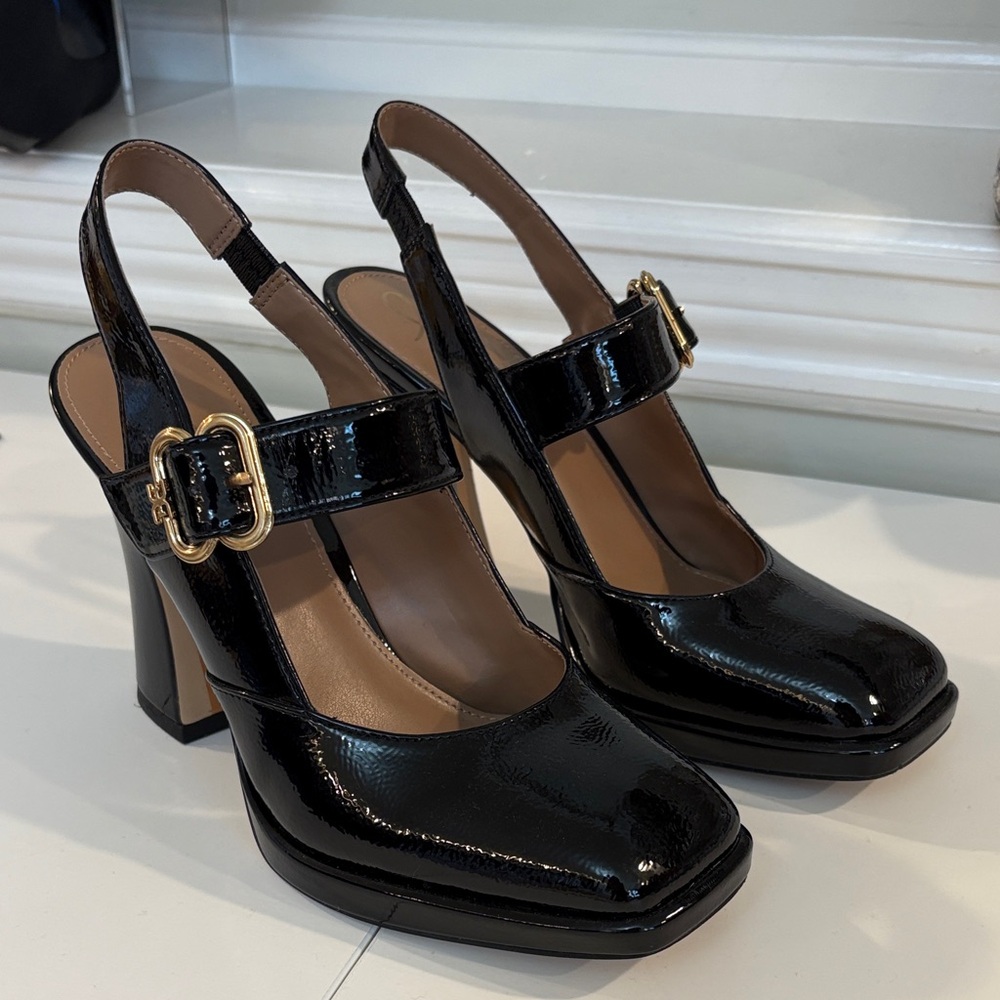 Sam Edelman Black Patent Leather Slingback Mary Jane Heels